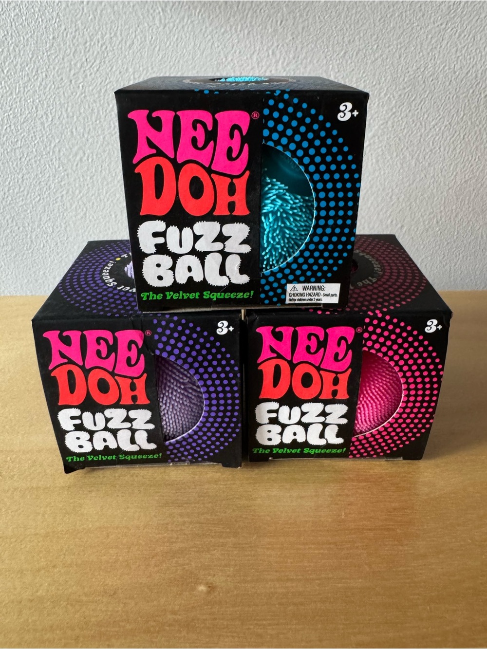 NeeDoh Fuzz Ball Velvet Squeeze Toy - Teal, Purple, Pink